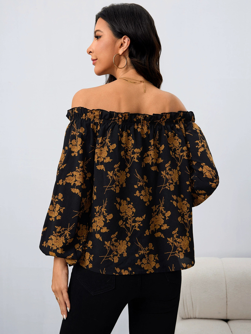 ZARA Chic Off Shoulder Floral Print Long Sleeve Top Spring Summer - Picture 2 of 6